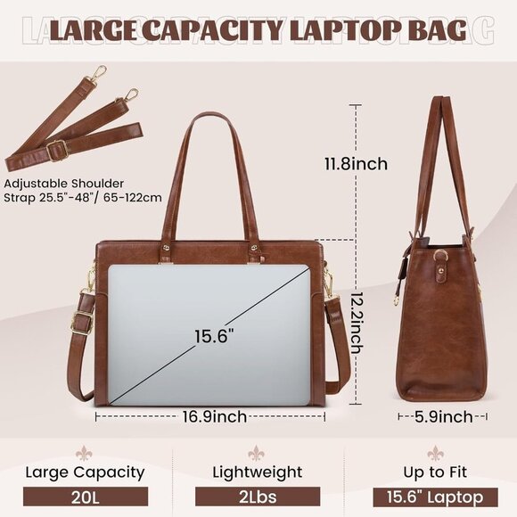 🆕 Women Brown Leather Computer Teacher Retro Business Office Work Shoulder Bag - Picture 4 of 7